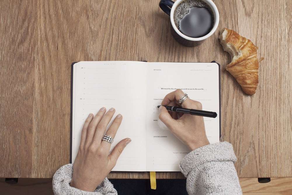 coffee writing pen notepad