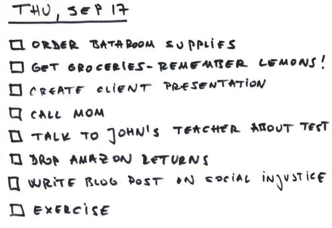sample to-do list